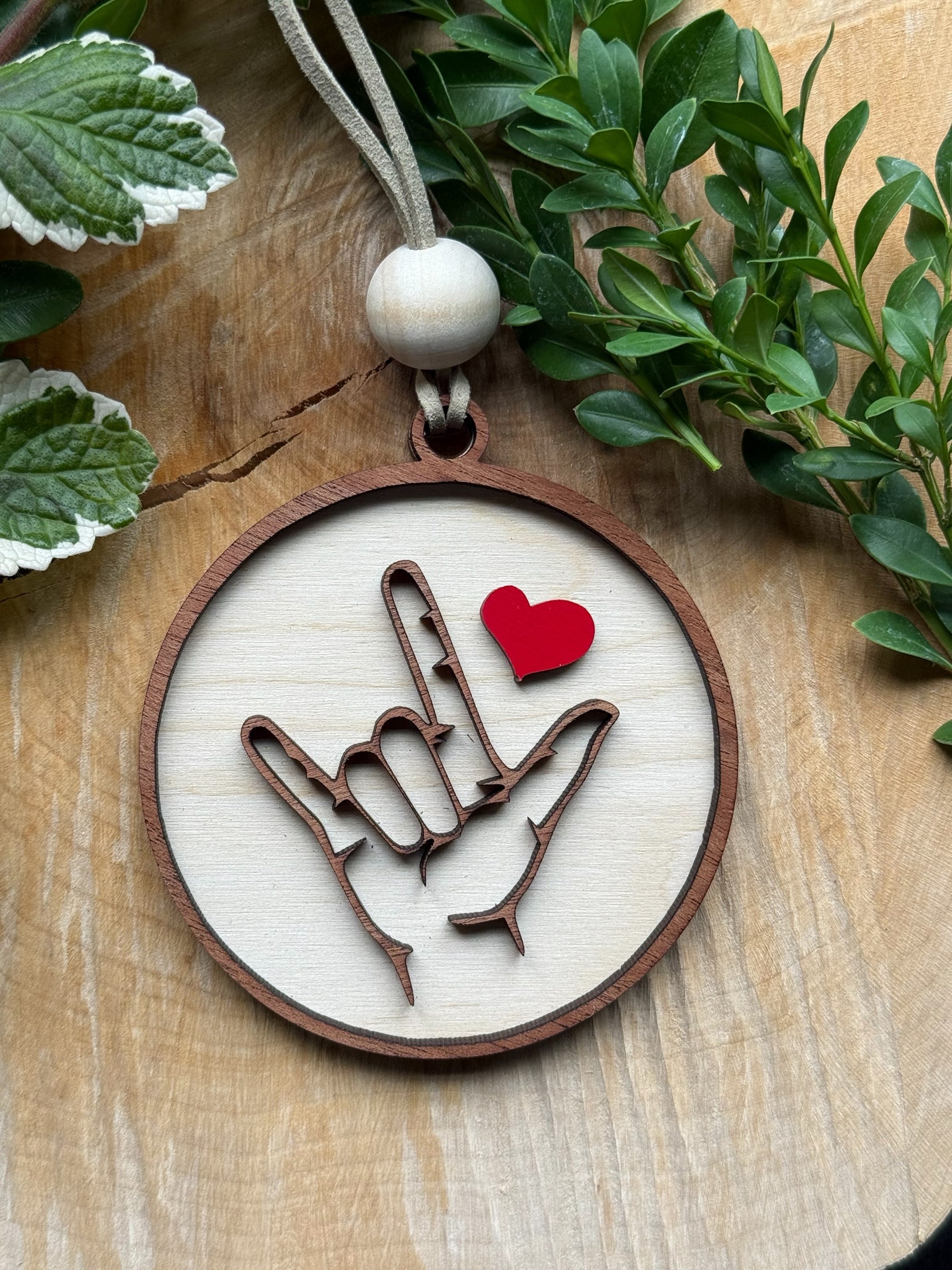Handmade ASL “I Love You” Ornament – Wooden Ornament, Sign Language Love Gift