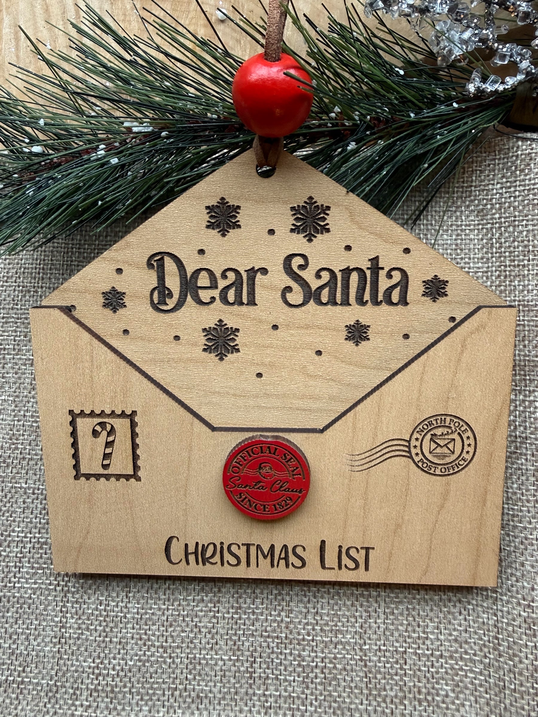 Letter to Santa Ornament – Handcrafted Wooden Keepsake by Minnetina